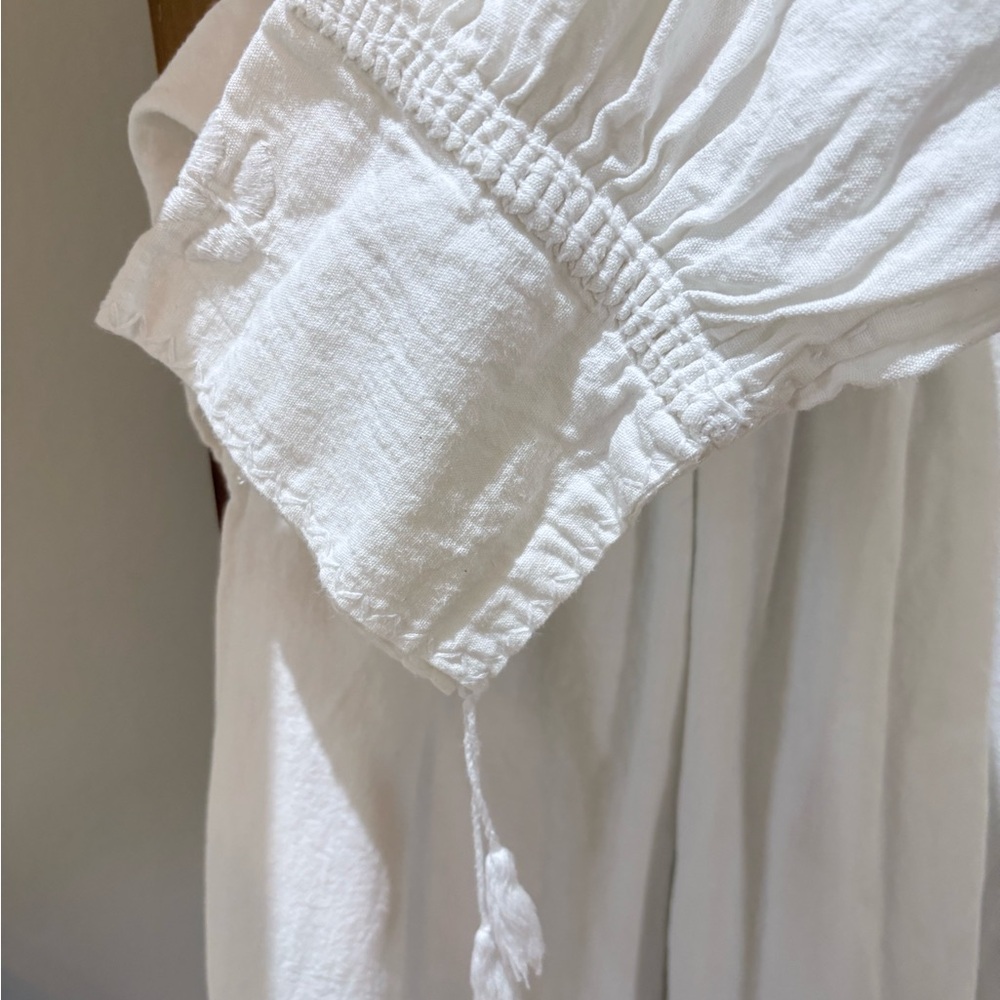 White Cotton Peasant Blouse with Embroidery - Picture 4 of 7